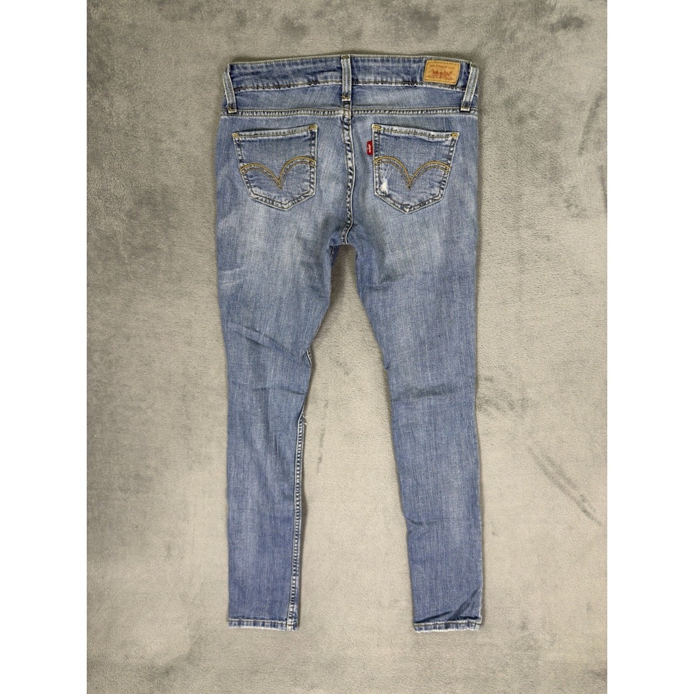 Levis Jeans Womens 1‎ Blue Light Wash Distressed Denim 524 Too Superlow Skinny - Picture 2 of 10